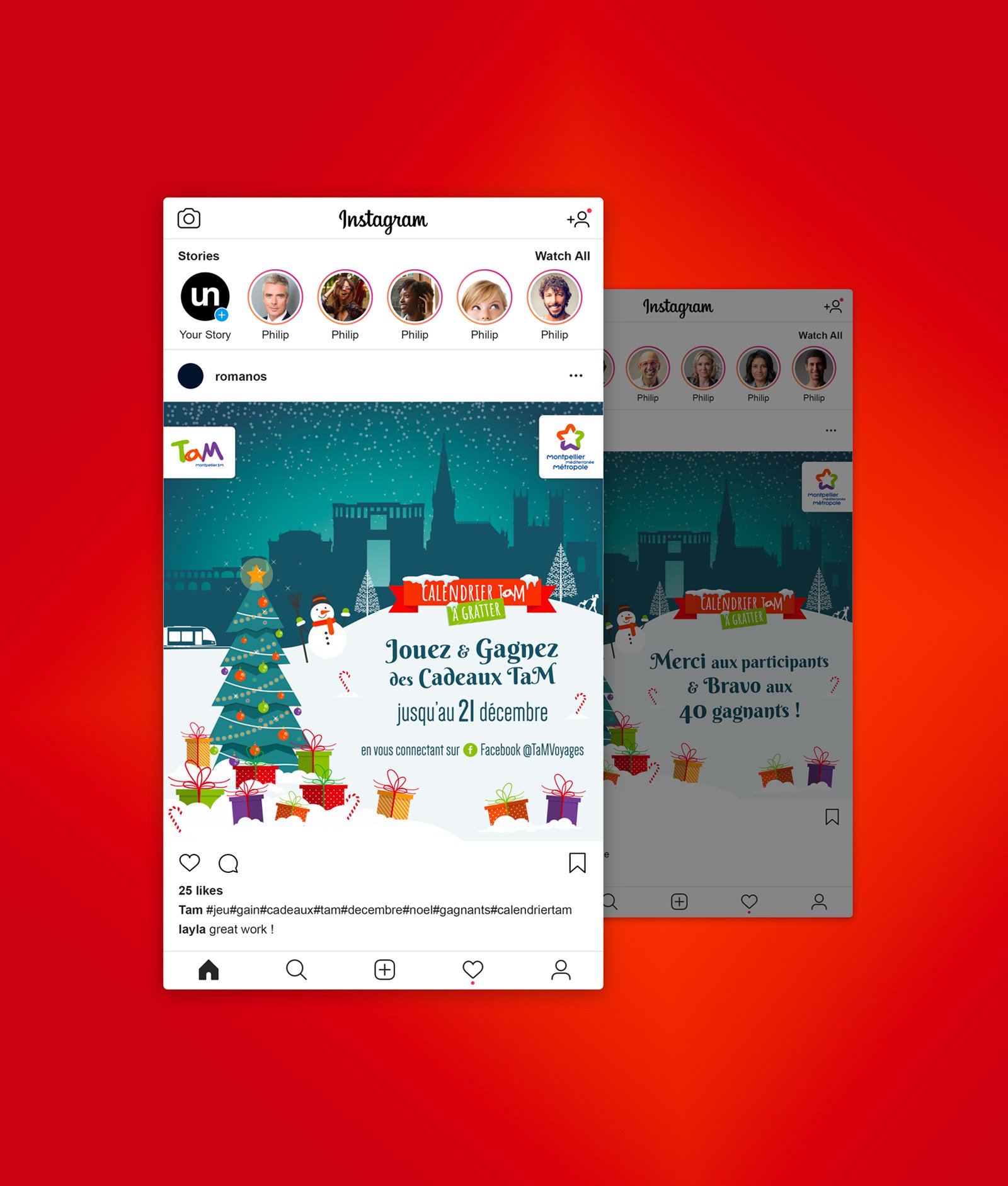 Ecrans version mobile destinés à Instagram