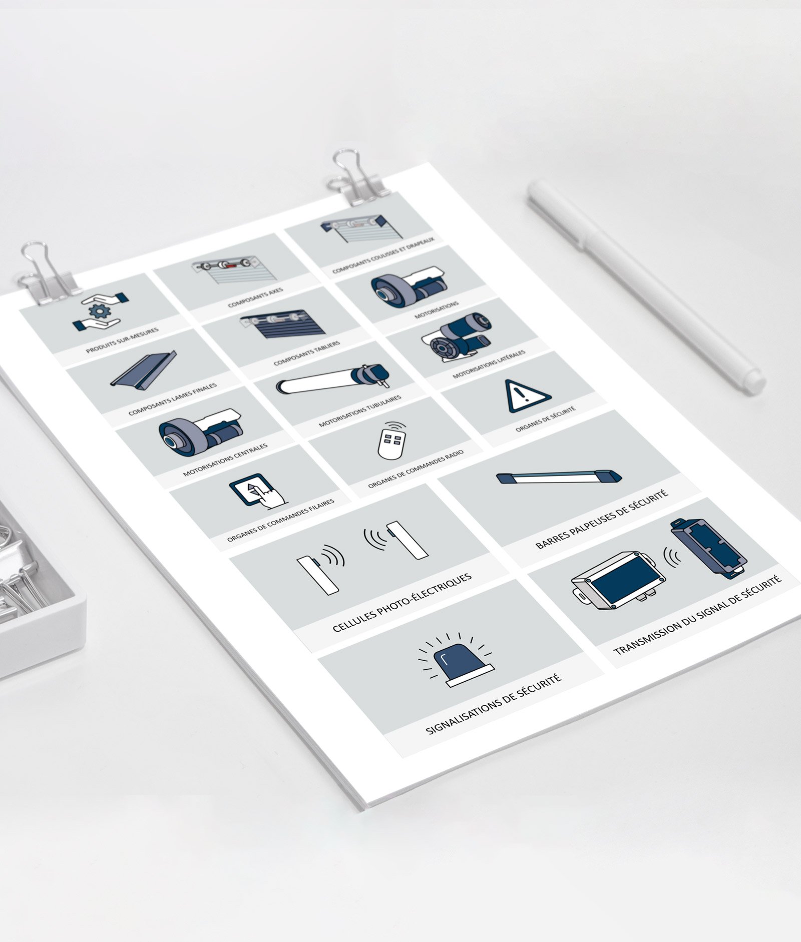 Planche de pictos illustrant la rubrique des rideaux métalliques