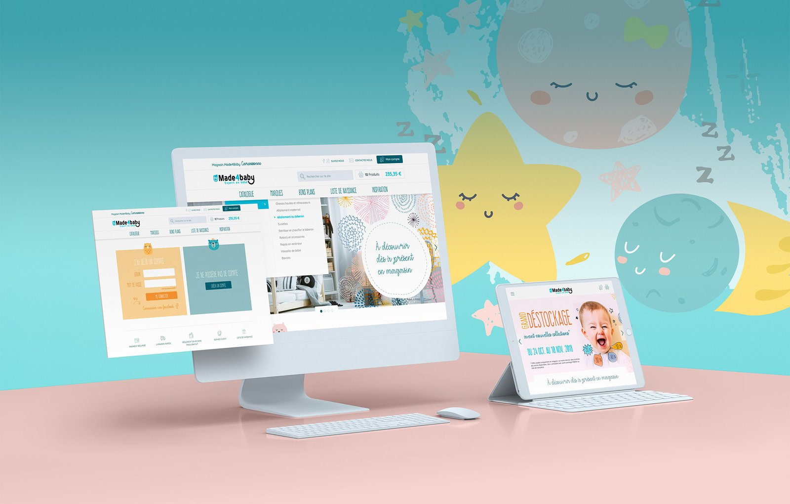 Charte graphique responsive d'un site de ventes d'articles pour nourissons et futurs parents réalisé par un Graphiste UX/UI Designer freelance