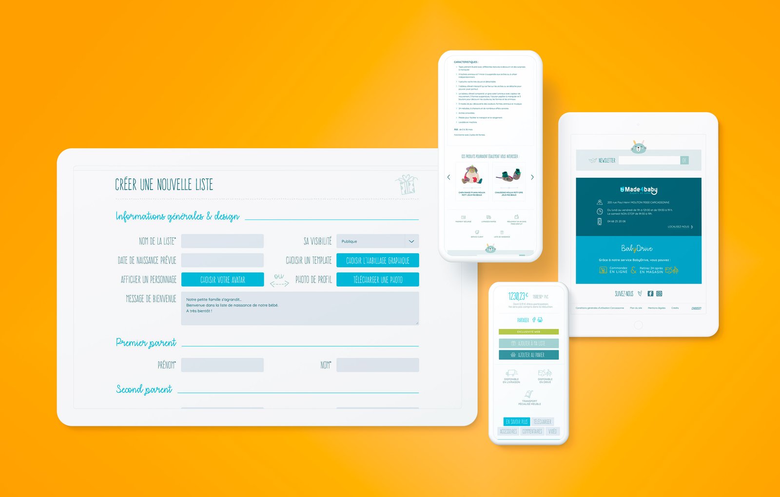 Divers devices présentant certains écrans du site