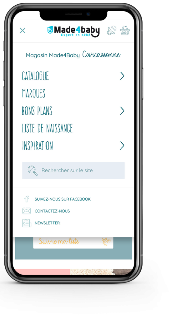 Rendu responsive du menu principal adapté pour être un menu dépliant